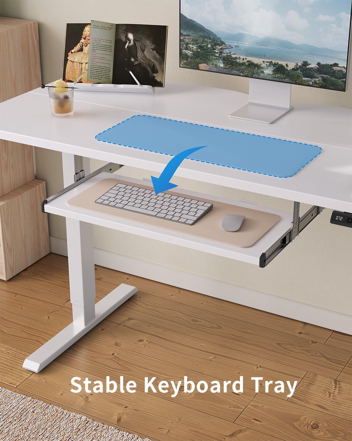 FEZIBO Standing Desk with Keyboard Tray, 40 x 24 Inch Adjustable Height Sit Stand Desk with Memory Presets for Home Office, Ergonomic Computer Workstation, White