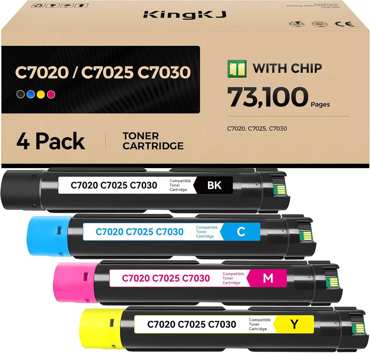 Versalink C7020 C7025 C7030 Toner Cartridge 4-Pack High Capacity 106R03737 106R03740 106R03739 106R03738 Replacement Compatible for Xerox VersaLink C7020 C7025 C7030 Printer Black Cyan Magenta Yellow