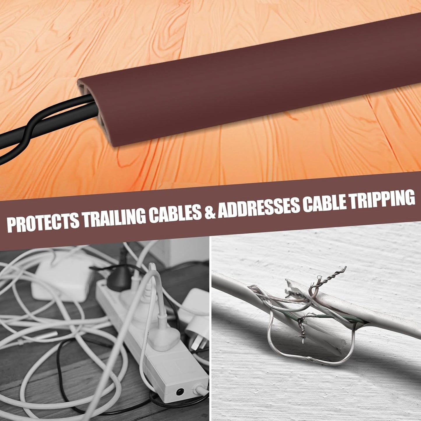 Floor Cord Cover Self Adhesive Cord Hider,10FT Cable Management, Extension Strip Protector for Wires, Prevent Cable Trips for Offices, Gyms, Exhibitions Cavity:0.51"(W) x 0.3"(H) Coffee