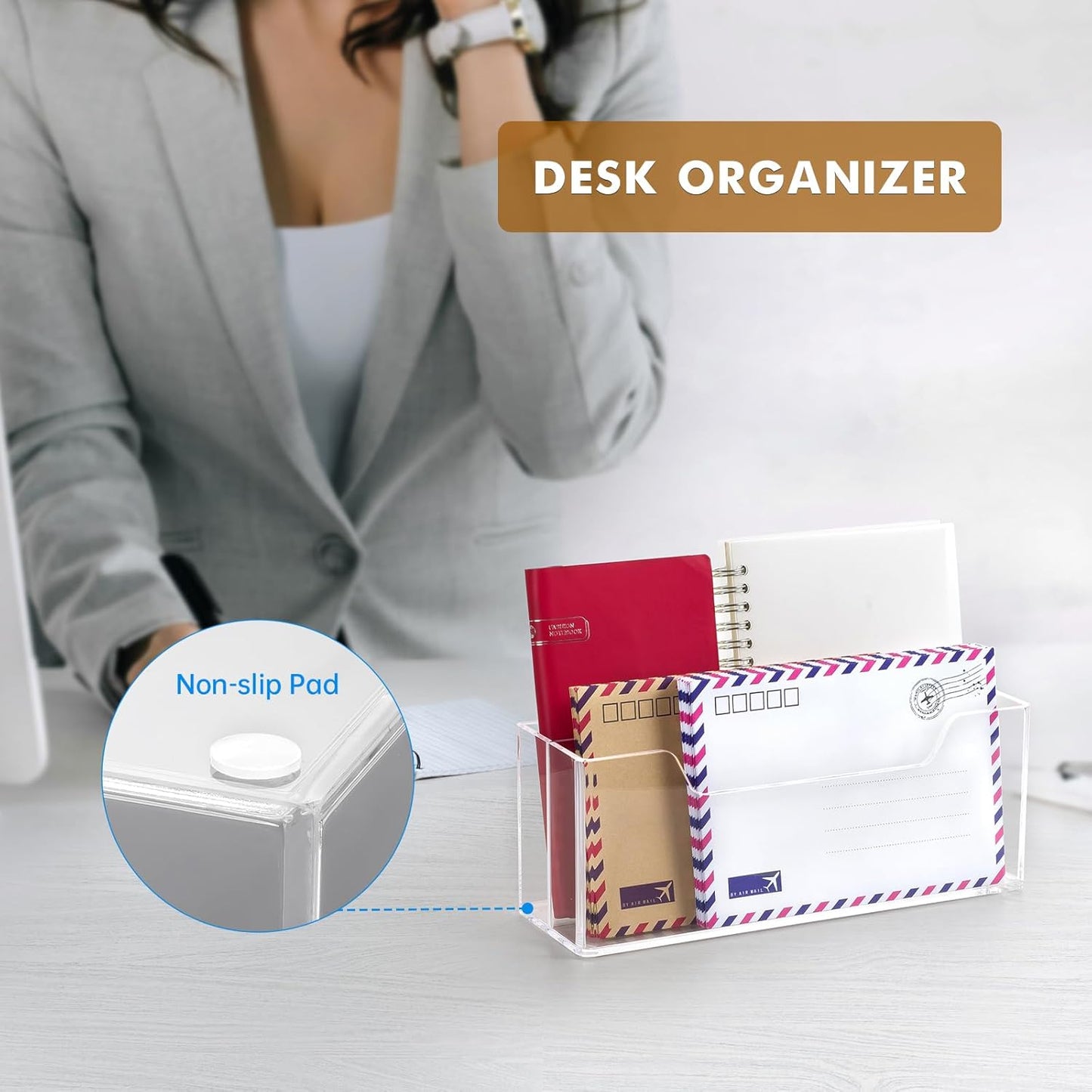 BEYGORM Acrylic Mail Organizer for #10 Envelopes, 2-Slot Wall-Mounted & Countertop Letter Holder, Clear Hanging Mail Rack for Home Office