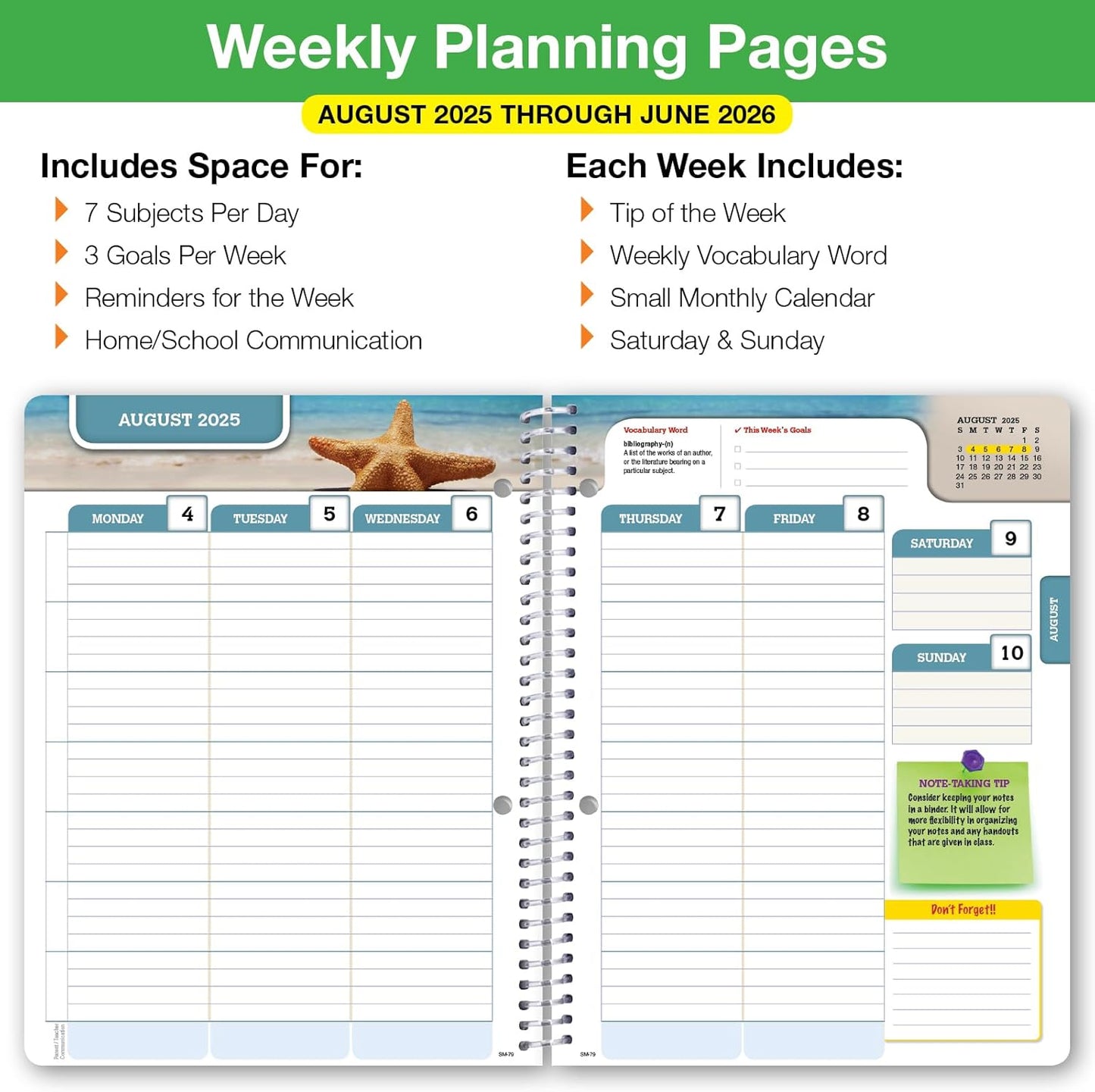 Global Datebooks Dated Middle School or High School Student Planner for Academic Year 2025-2026 Includes Ruler/Bookmark and Planning Stickers (Matrix Style - 7"x9" - Slant)
