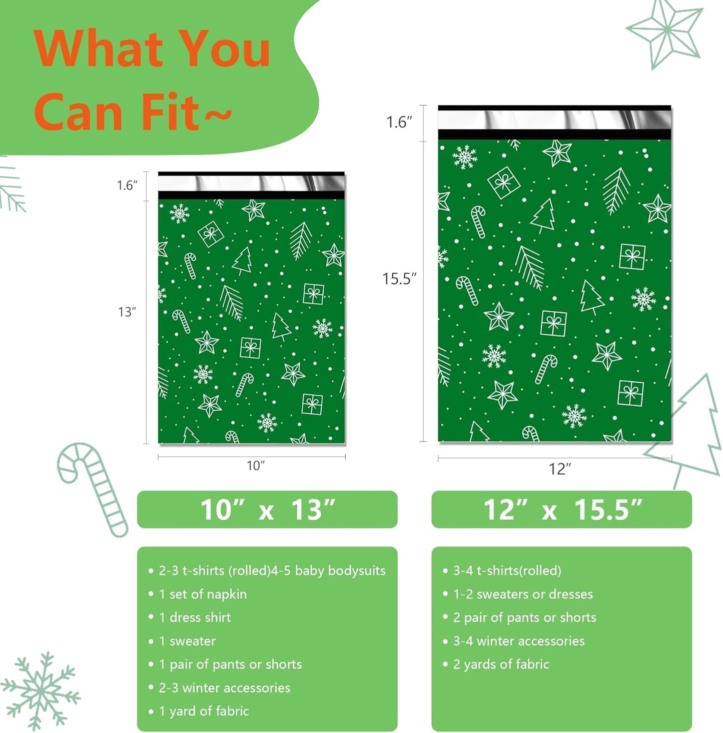 Poly Mailers 12x15.5 Inch 50 Pcs - Christmas printed Shipping Bags, 2.4mil Thickness, Waterproof and Tear Resistant Mailing Envelopes, Self-Sealing Packaging Bags for Small Business