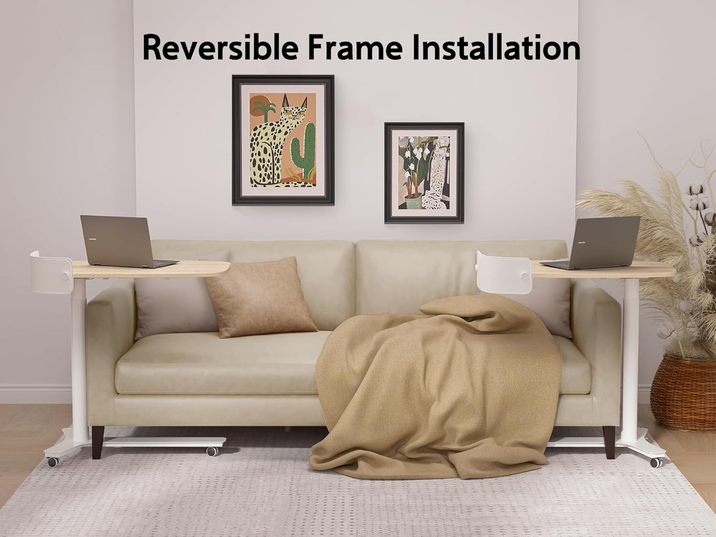 Rolling Desk Adjustable Height with Drawer and Wheels, Portable Small Standing Desk Pneumatic for Home Office, Mobile Computer Laptop Desk Cart, Medical Sofa Overbed Table, Oak