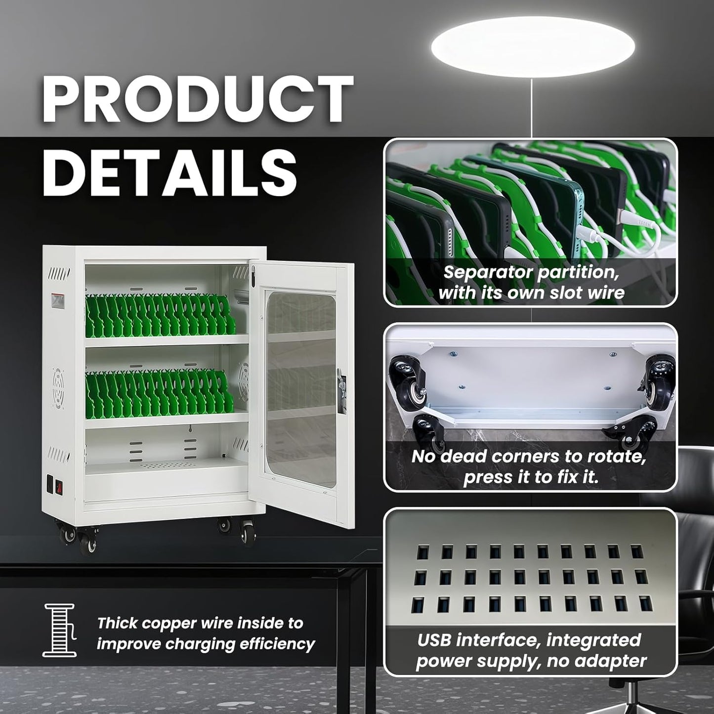 30 Device Cell Phone Charging Stations, Mobile Phone Charging Cabinet, Cellphone USB Charging Cart, Rechargeable Cellphone Locker Storage Charging Station (White, 30 Slots)