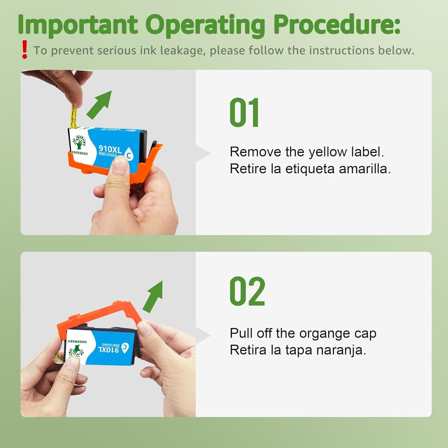 GREENSKY Remanufactured 910XL Ink Cartridges Replacement for HP 910xl Ink Cartridges Combo Pack with HP OfficeJet Pro 8025e 8015e 8028e 8035e 8025 8035 8020 Printer (Black, Cyan, Magenta, Yellow)