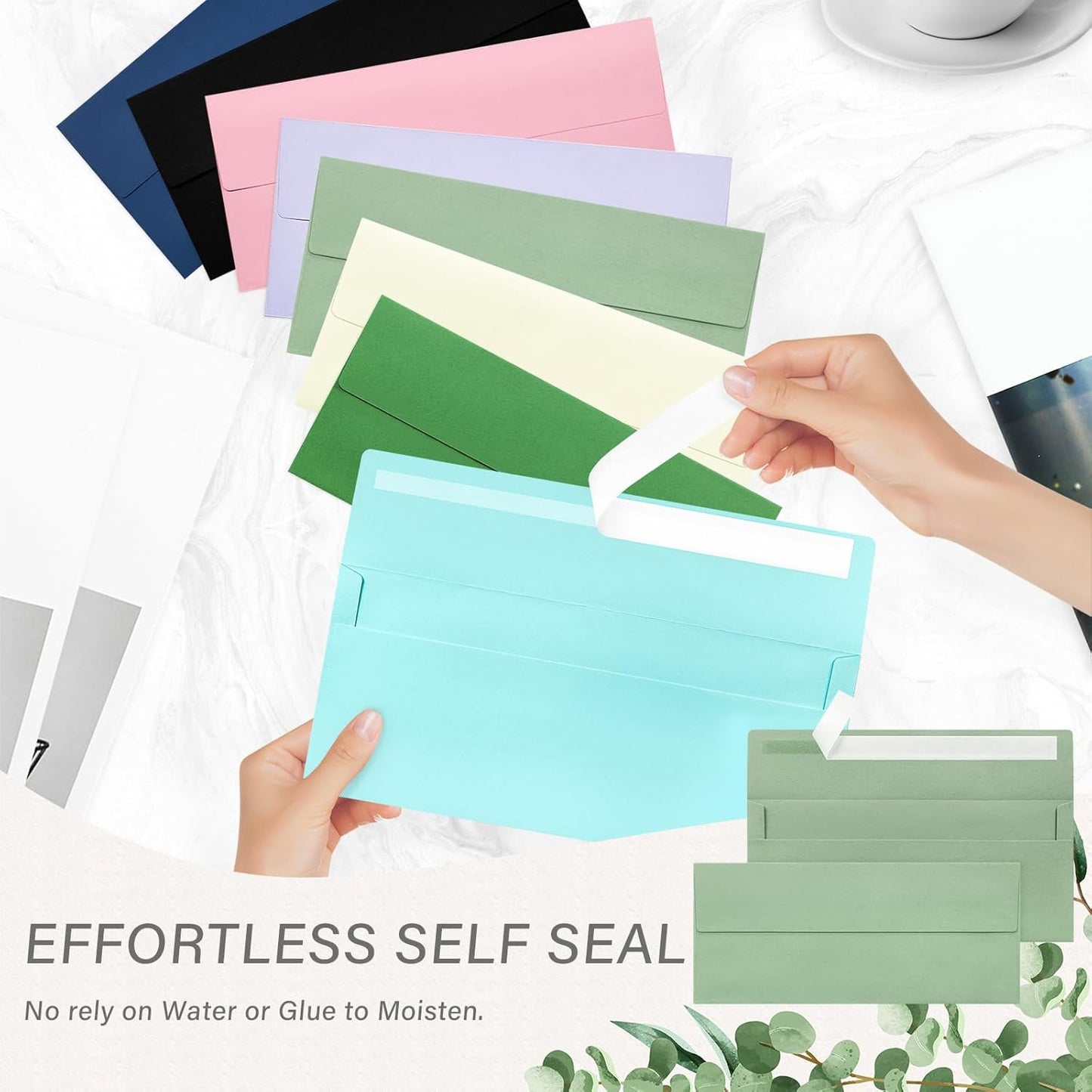 50 Pack #10 Business Envelopes, Self Seal Standard Sage Green Envelopes for Secure Business & Legal Mailing, Office, Checks, Letter, Invoices, 4 1/8 x 9 1/2 Inches