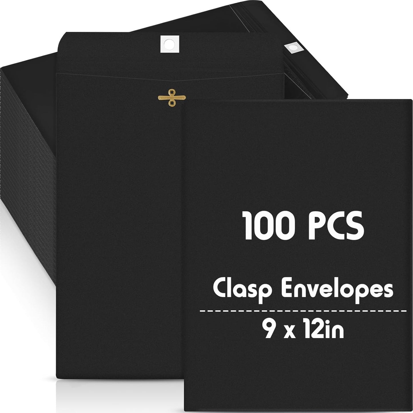 Geyee 100 Pcs Clasp Manilla Envelopes 9 x 12 Inch Gummed Colored Envelopes for Storing or Mailing for Home Office Business Supplies(Black)