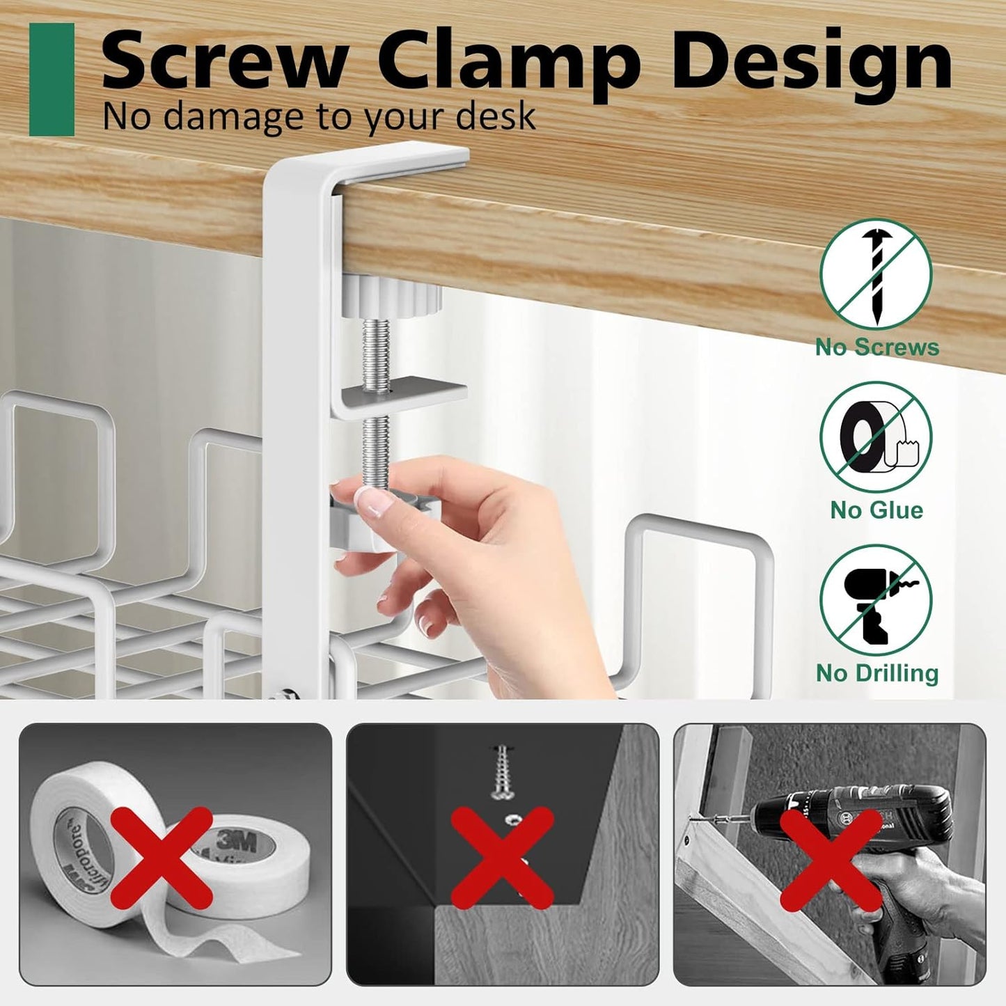 Under Desk Cable Management Tray, L 15.7''W 6.3'' No Drill Steel Desk Cable Organizers, Wire Management Tray Cable Management Rack, Desk Cable Tray Wire Organizer With Desk Cord Organizer