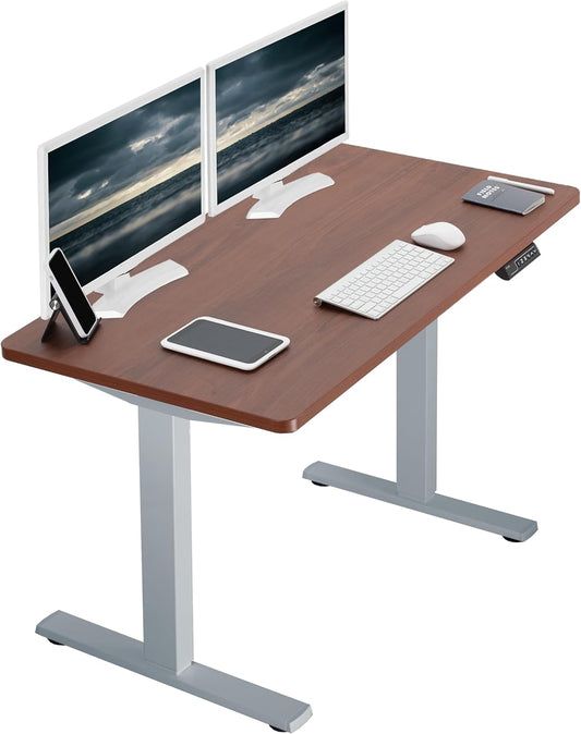 VIVO Electric 43 x 24 in Standing Desk, Memory Height Adjustment, 1B Series, One-Piece Dark Walnut Top, Gray Frame, DESK-KIT-1G4D
