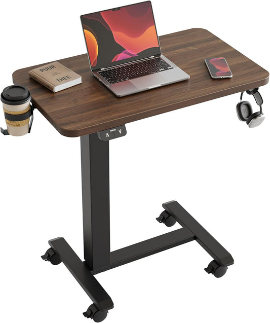 Agilestic Portable Standing Desk Height Adjustable, Mobile Table with Wheels, Small Size Sit Stand Table for Laptops, Rolling Desk for Home, 26" x 15.7"Computer Workstation, Dark Walnut