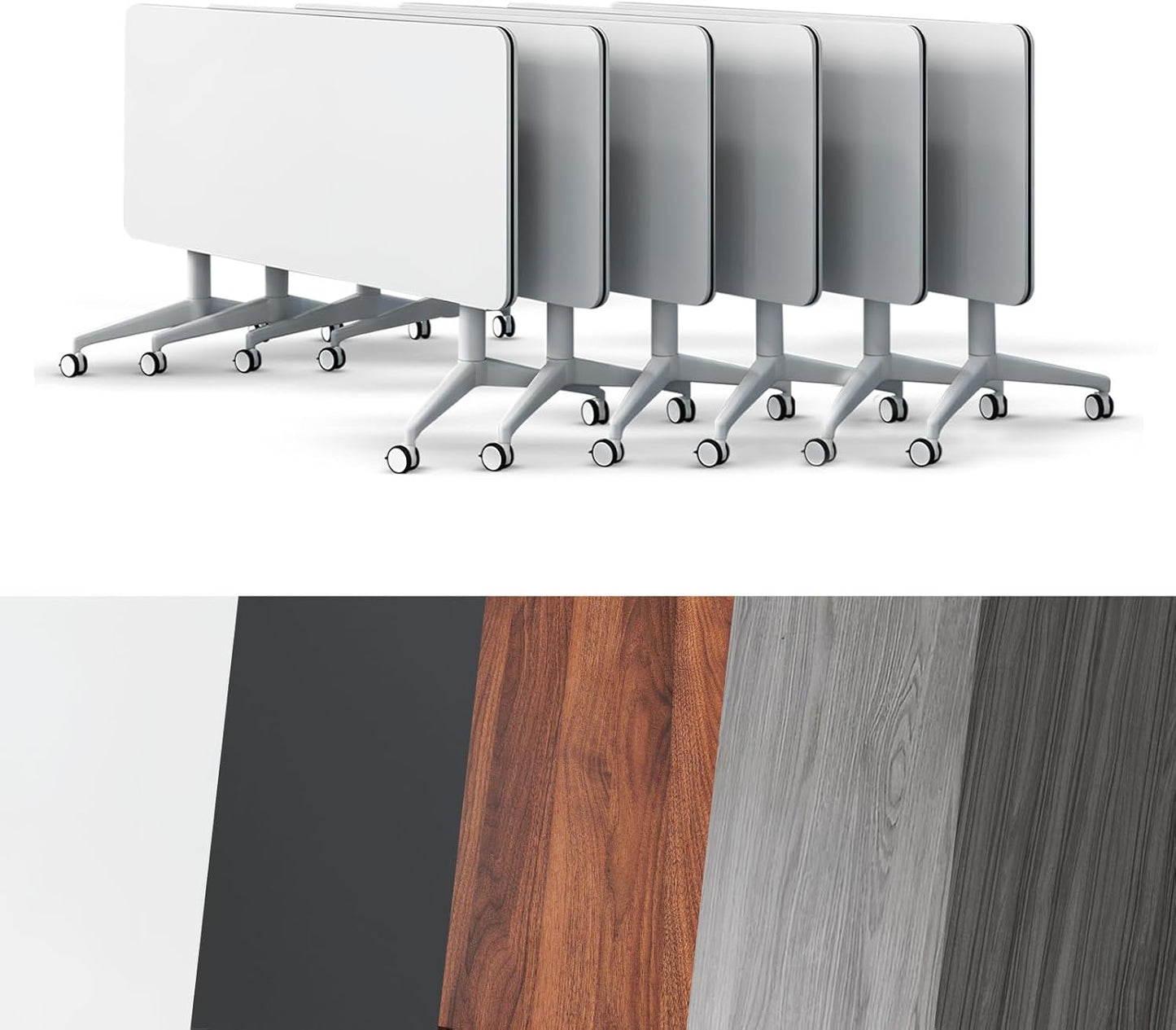 Conference Room Table, Folding Conference Tables,Thicken Grey Tabletop,Flip Top Wooden Seminar Meeting Room Table for Conference Room Offices (6, White, 47.2“)