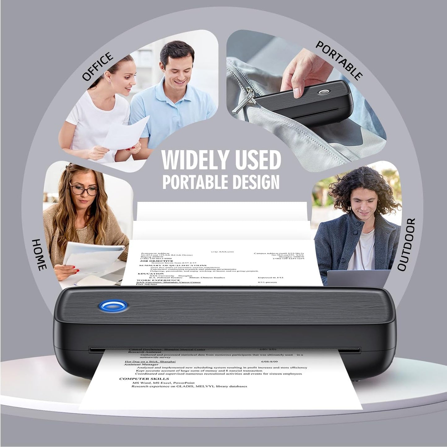 Portable Printer Wireless for Travel，Bluetooth Thermal Support 8.5inches X 11inches US Letter &Legal, A4&A5 Thermal Paper, Inkless Compatible with iOS, Android & Laptop for Office Car Home