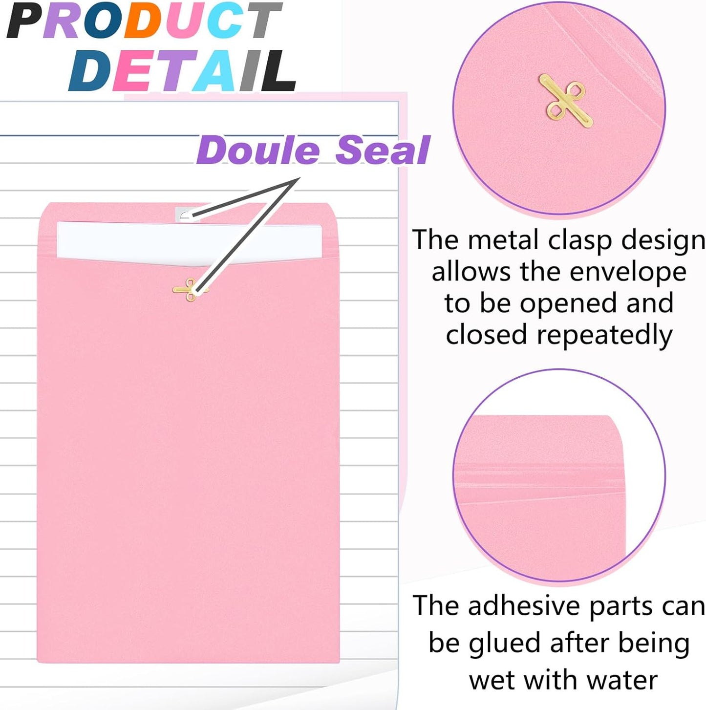 Geyee 100 Pcs Clasp Manilla Envelopes 9 x 12 Inch Gummed Colored Envelopes for Storing or Mailing for Home Office Business Supplies(Colorful)