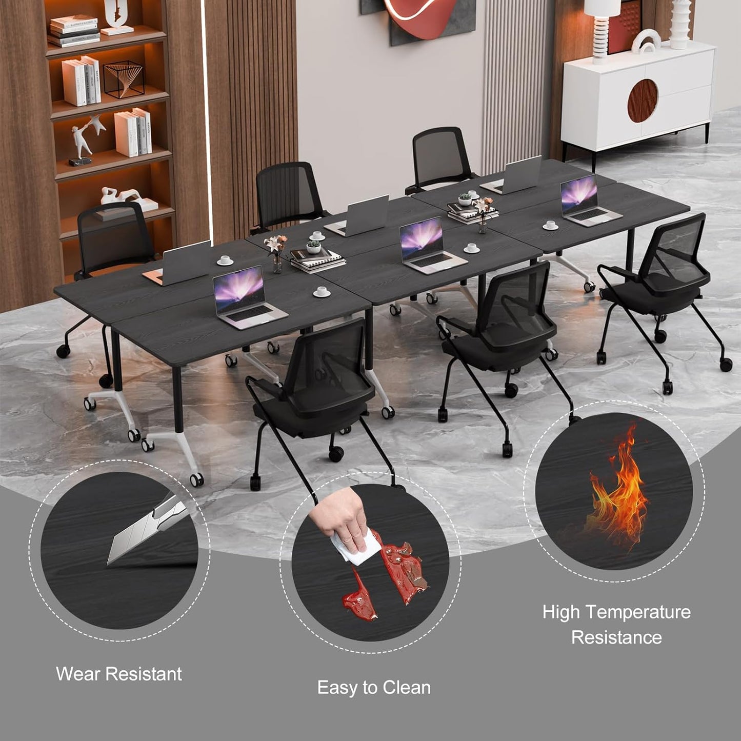 Conference Room Table with Flip-Top Design for Dynamic Meetings, Business Table Computer Desk with Heavy-Duty Frame,Foldable Seminar Meeting Tables for Home Office (2, F, 55.1IN)