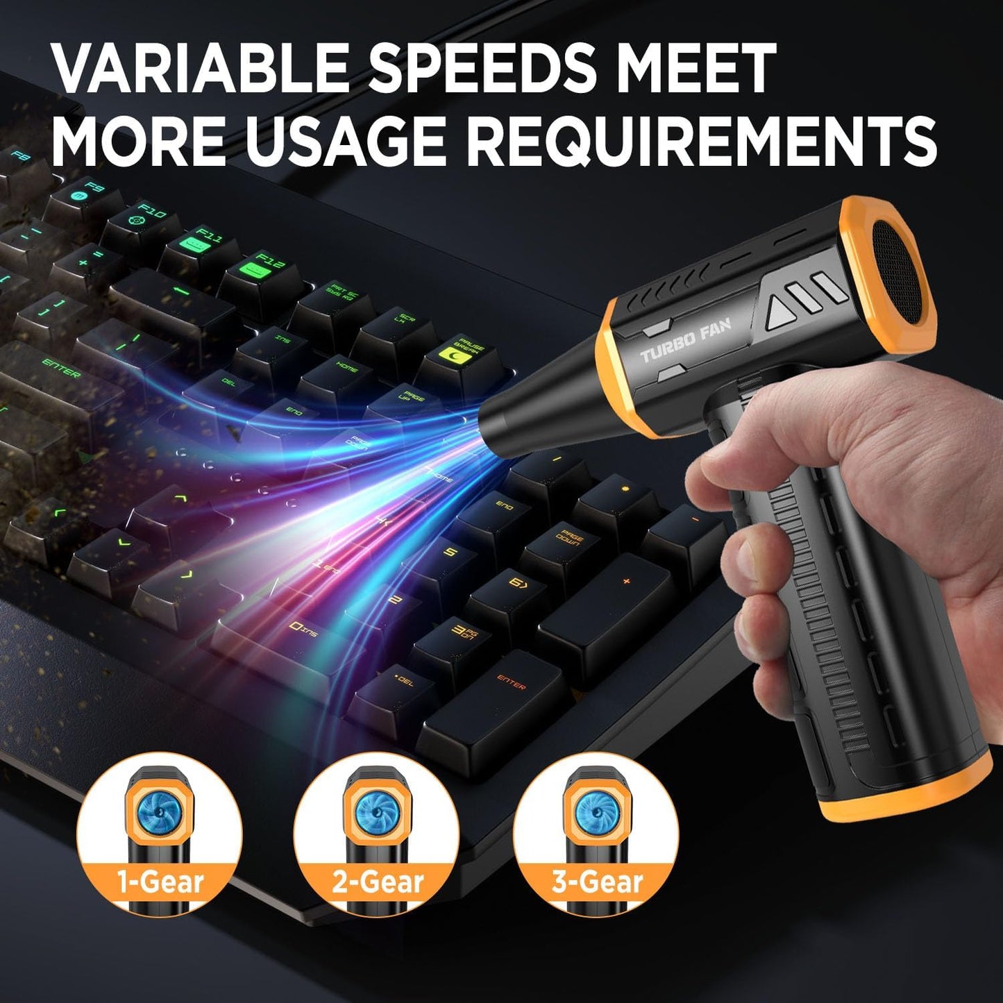 Compressed Air Duster,300000RPM Super Power Cordless Electric Air Duster,10000mAH Rechargeable Brushless Motor Blower,3-Gear Adjustable Turbo Fan Duster Blower for Computer,Car,Outdoor and House