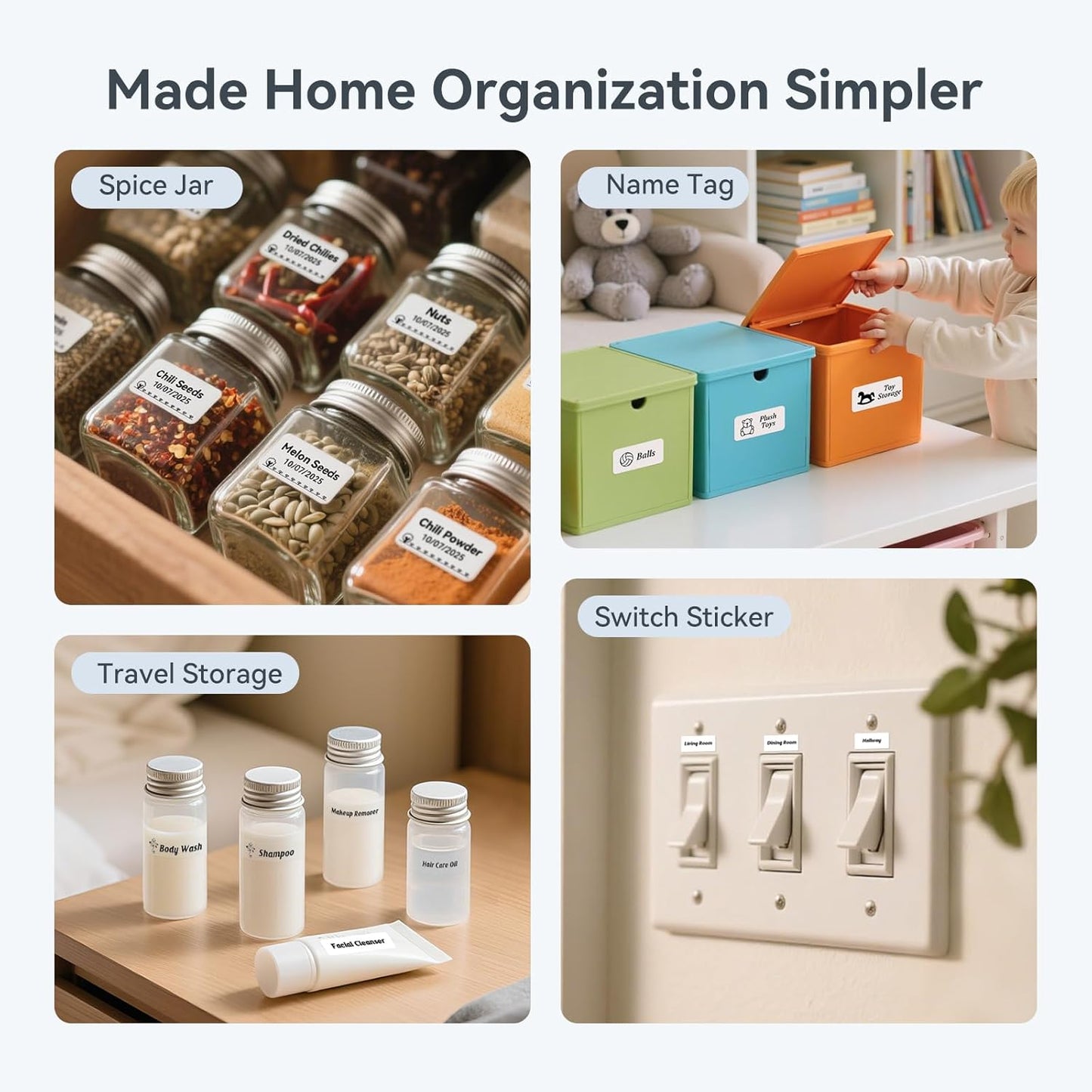 NIIMBOT D110 Upgraded Version Mini Label Maker Machine with Tape, Portable Bluetooth Thermal Printer, Sticker Labeler with Multiple Templates for Office Organization Home Kitchen School, White