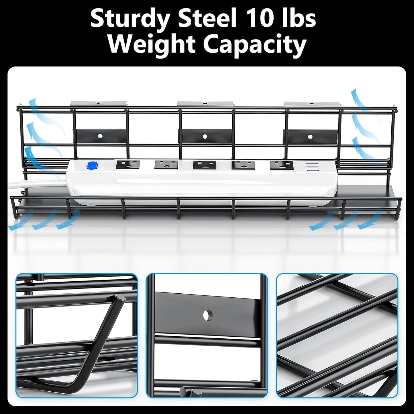 2 Pack DELAMU Under Desk Cable Management Tray, Metal Cord Cable Organizer for Desk, Easy Install Pre-drilled Wire Management Wire Organizer for Office & Home