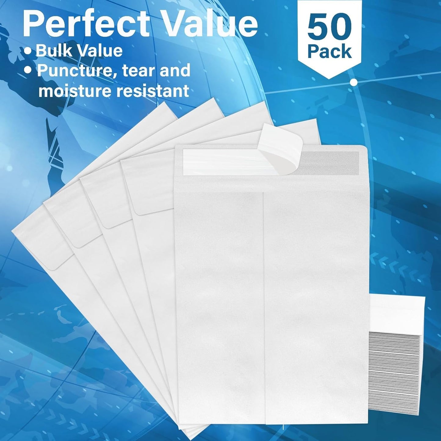 9 x 12 Envelopes, Tyvek Envelopes 9x12, Catalog Envelopes 9x12, Self Sealing Closure, Tyvek Material, 14 lb., Puncture, Tear & Moisture Resistant (50 Pack)