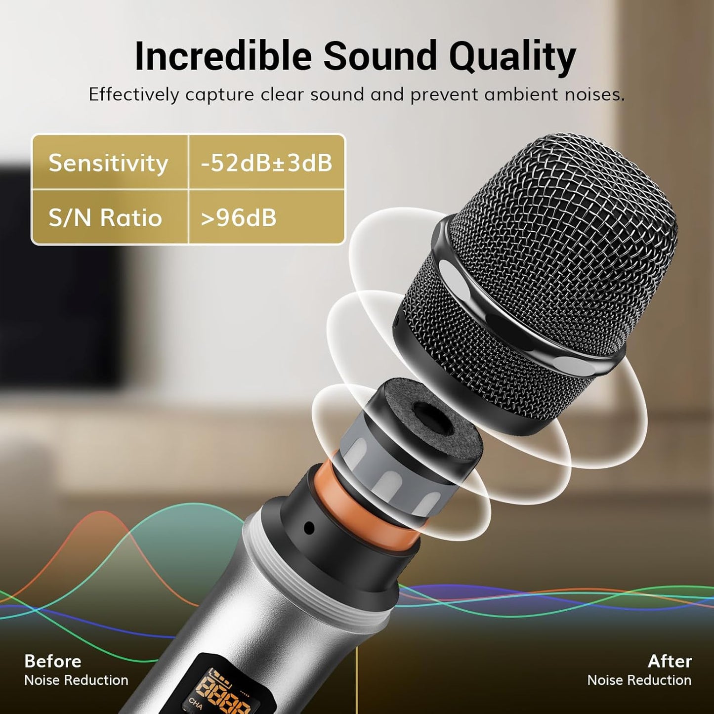 TONOR Wireless Microphones System with 4x10 Channels Metal Cordless Handheld Microfonos, 4 Antennas for 295FT UHF Range, Mics with Stable Signal Transmission for Singing Party Church Karaoke, Silver