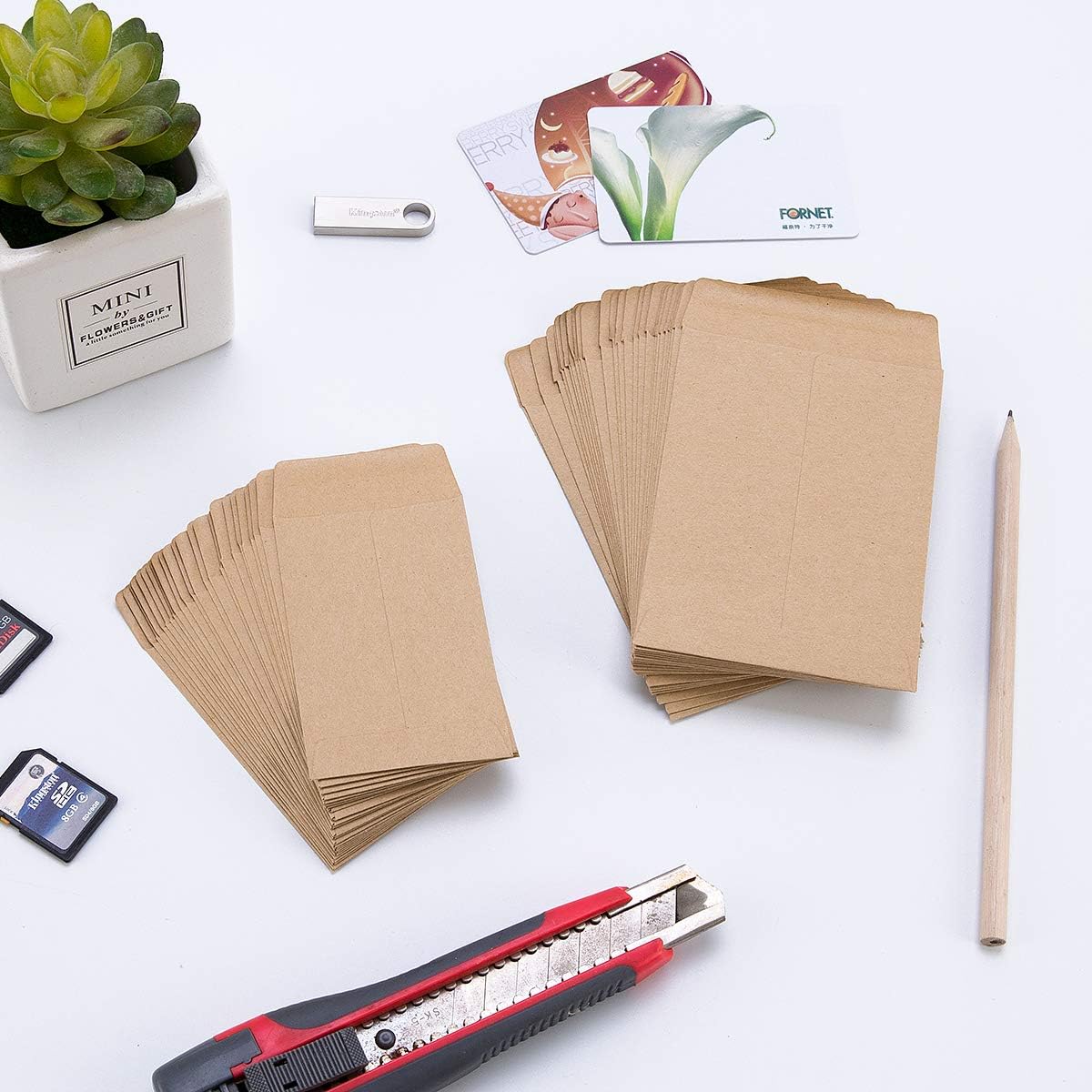 100 Pack Small Coin Envelopes Self-Adhesive Kraft Paper Seed Envelopes Mini Parts Small Items Stamps Storage Packets Envelopes for Garden, Office or Wedding Gift (Brown, 3.23×4.53 inch)