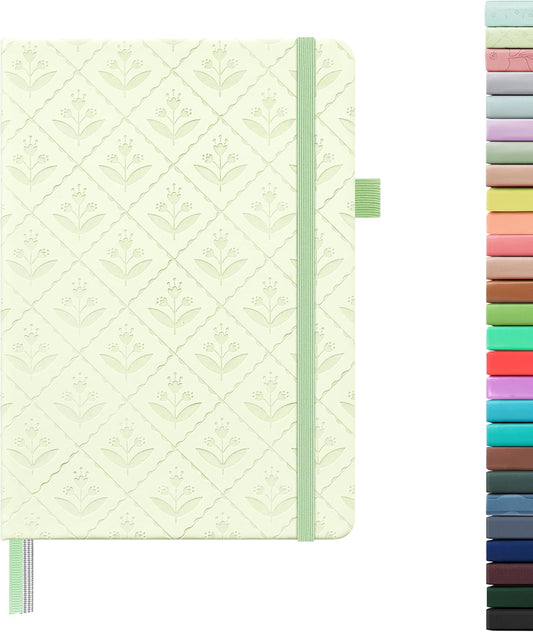 &And Per Se Dotted Journal Notebook for Women&Men with Pattern, A5 Leather Hardcover, 160 Pages 100GSM Thick Dotted Paper, 3 Sheets of Stickers Included(Light Green)