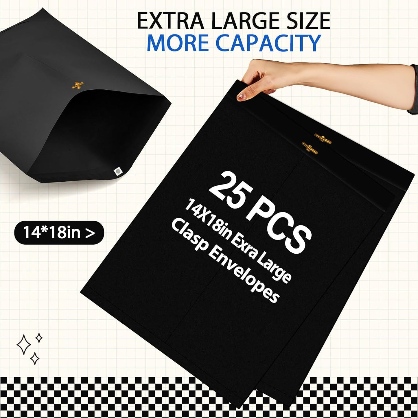 25 Pcs Clasp Envelope 14 x 18 Inch Large Manilla Envelopes with Clasp Closure for Mailing Thick Documents Home, Business, Legal or School Office Storing(Black)
