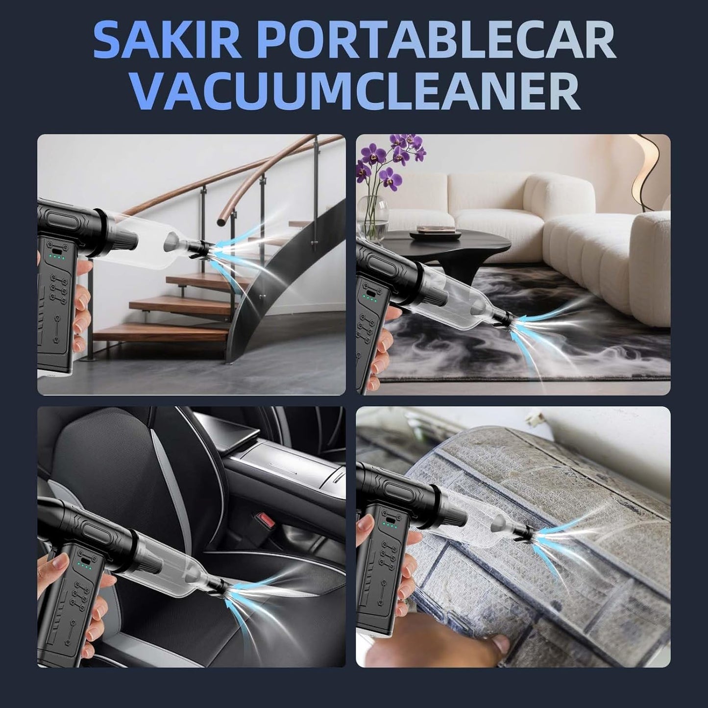 fourq Compressed Air Duster,Mini Vacuum Cleaner 2-in-1,4000 mAh,130,000 RPM Brushless Motor,8000Pa，120MPH/1.1LB Thrust Car Dryer Air Blower for Car Cleaning,Computer Cleaning