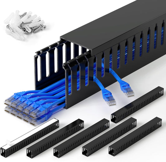 99in (6x L16.5in) Professional Server Rack Cable Management Raceway, H2.4in x W2in Large Capacity Cable Raceway Kit, Electrically Safe PVC, Open Slot Wire Raceway for Under Desk/Computer/Network Cords