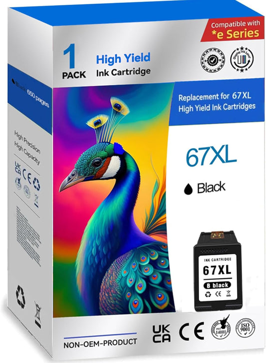 Printer Ink 67XL 67 HP67XL Black for HP67 XL 67XLBlack Deskjet 2755e 2734e Ink Cartridge for HP Printers for Deskjet 2755e / 2700 / 2700e / 2742 / 2734e / 4100 / 4155e Envy 6000e / 6455e / 6055e