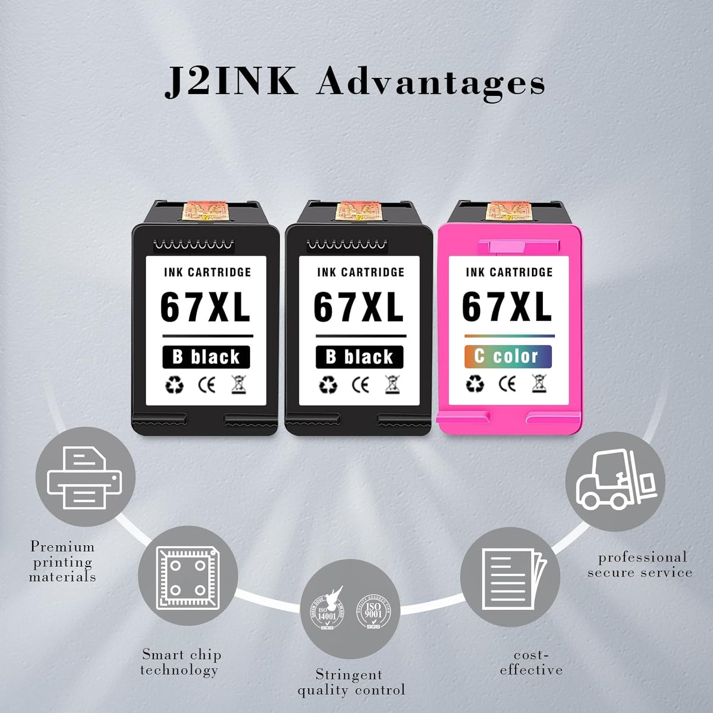 Printer Ink 67XL 67 2755e 4155e Ink Cartridges for HP 67 Ink cartridges Black/Color Combo Pack Remanufactured for DeskJet 2700 2700e 2755e 2755 4155e Envy 6055e 6055 6000 6400 6455e 6475 6452 6458
