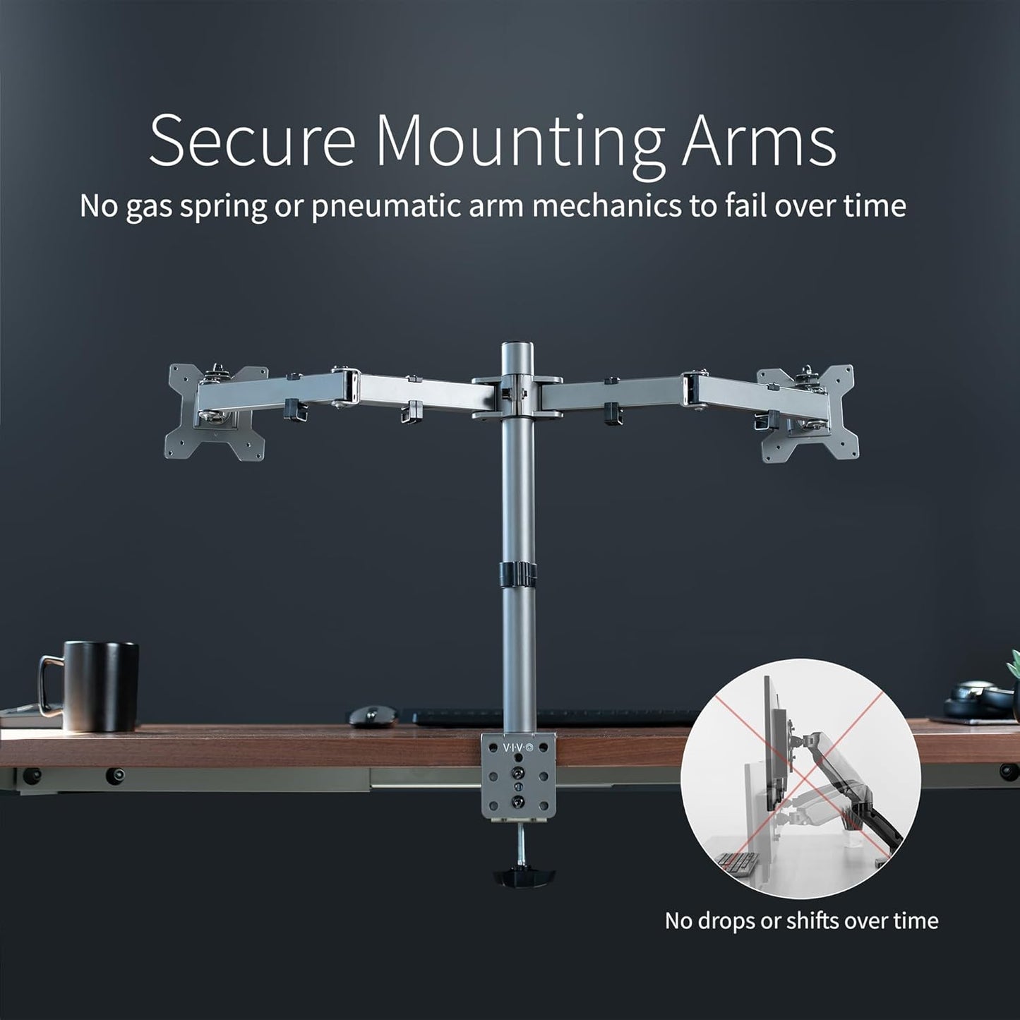 VIVO Dual Monitor Desk Mount, Heavy Duty Fully Adjustable Steel Stand, Holds 2 Computer Screens up to 30 inches and Max 22lbs Each, Gray Color, STAND-V002-GY