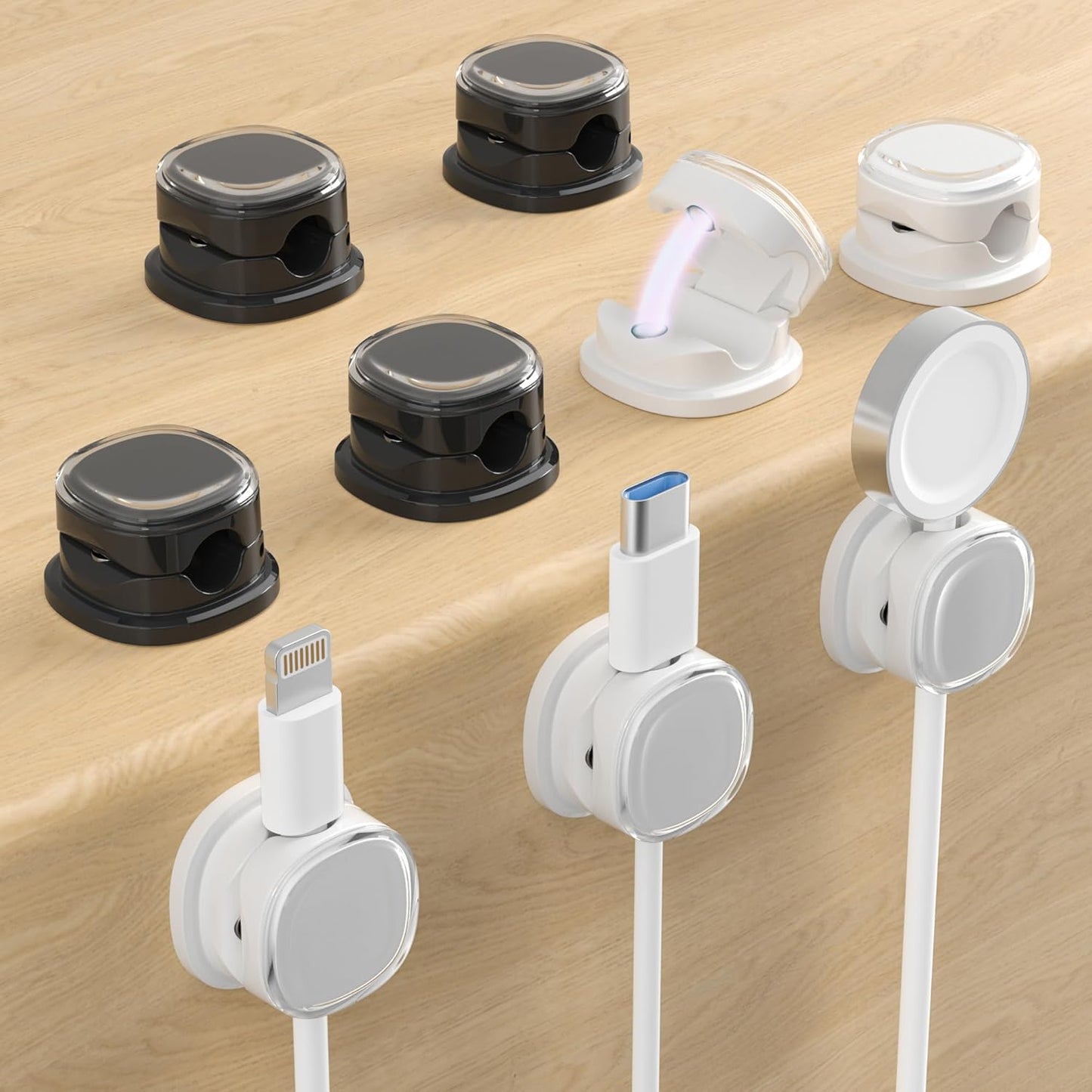 Magnetic Cable Clips, Adjustable Cord Holder Management, Adhesive Wire Keeper Organizer for Home Office Desk Phone PC Car Wall Desktop Nightstand Appliance (9-PCS White & Black)