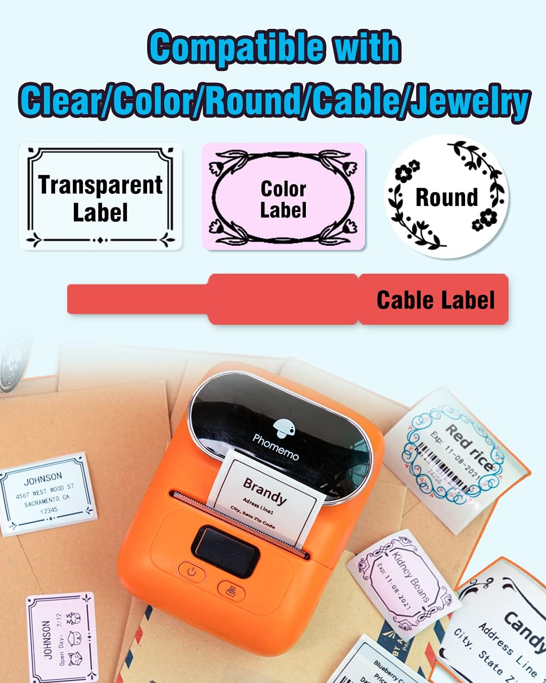 Phomemo M110 Label Maker- Mini Portable Bluetooth Thermal Label Printer for Clear Label, Barcode, Clothing, Office, Business, Compatible with Android & iOS, Orange