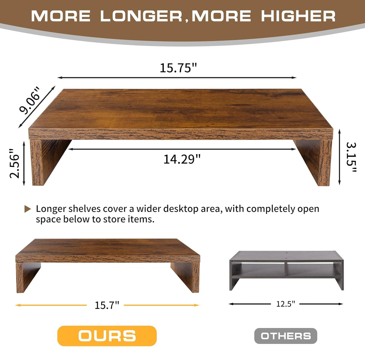 Monitor Stand Riser, Computer Stand, Desk Organizers and Accessories, Laptop Shelf Computer Monitor Riser with Storage for TV Screen PC Printer (Rust Brown-15.75inch)