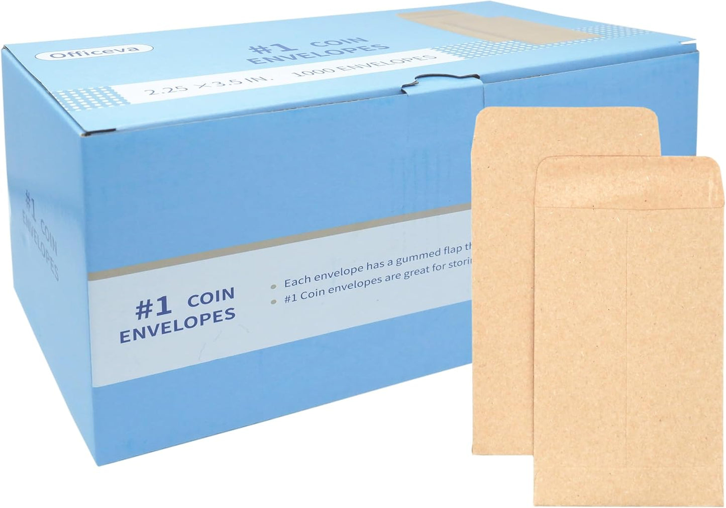 Budgenix #1 1000 Pcs Small Coin Envelopes 2.25" x 3.5" with Gummed Flap, Brown Kraft Mini Envelopes for Storing Seeds, Keys, Stamps, Tips and Small Items