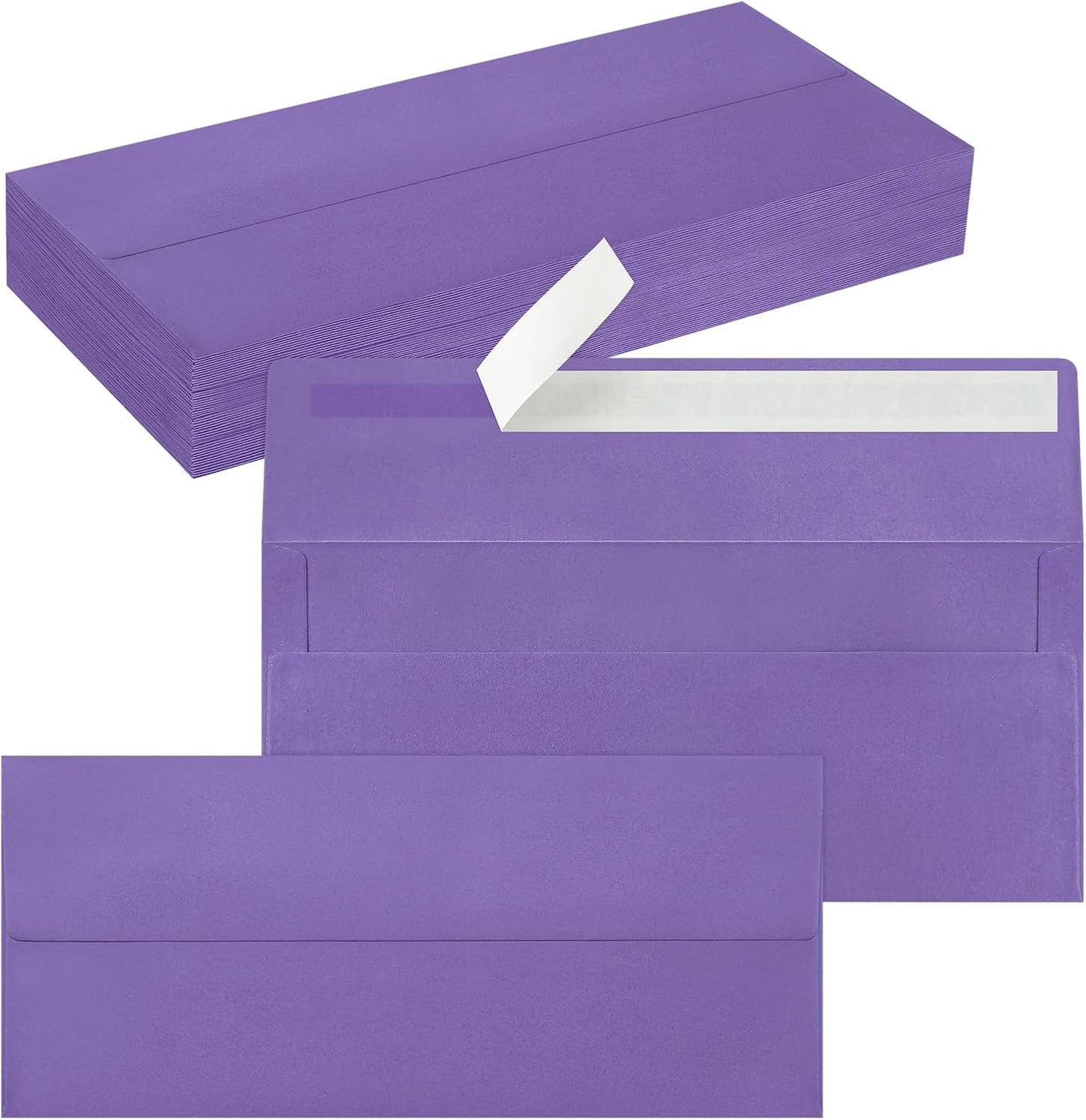 50 Pack #10 Business Envelopes, Self Seal Standard Purple Envelopes for Secure Business & Legal Mailing, Office, Checks, Letter, Invoices, 4 1/8 x 9 1/2 Inches