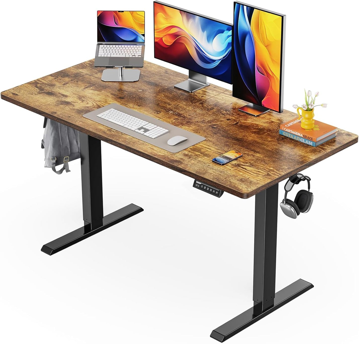ErGear Electric Standing Desk, 48 x 24 inch Height Adjustable Sit Stand Up Desk, Computer Home Office Desk with 4 Memory Height Buttons, Two Pieces Desktop, Vintage Brown, EGESD110V