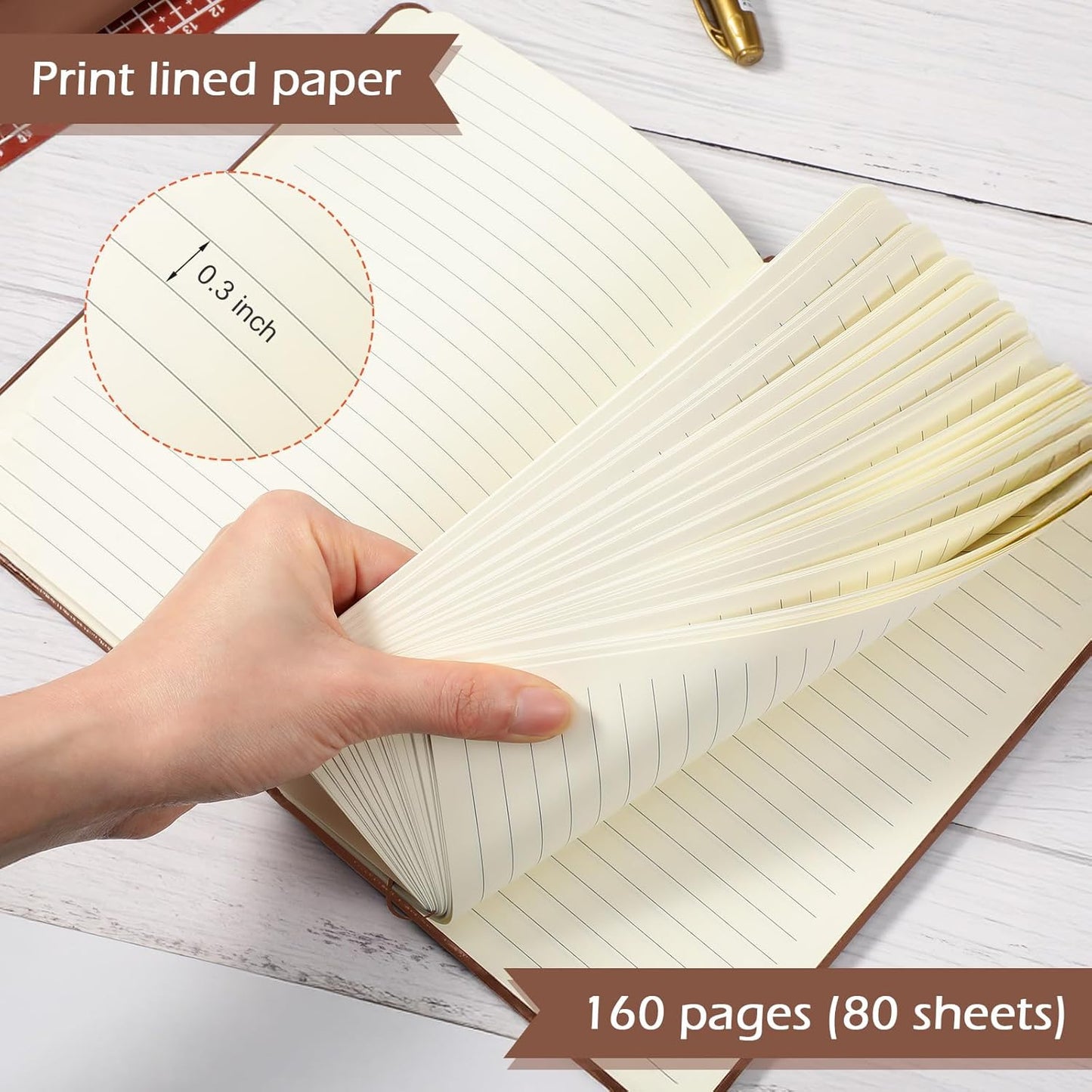 Honoson 20 Pack Lined Journal Notebooks A5 Hardcover Executive Notebook 5.5" x 8.3" PU Leather Wide Ruled Journals Bulk with Elastic Band for Home Business Office School Supplies(Brown)