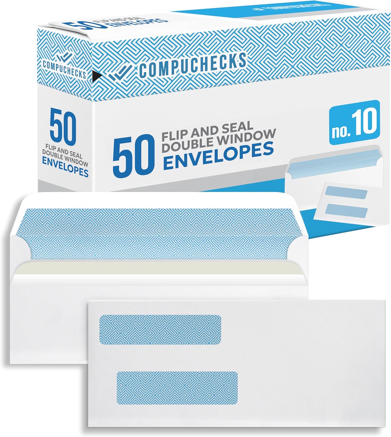Compuchecks Double Window Envelopes #10- Flip and Seal Flap, Security Business Mailing Envelopes - Tamper Evident, Security Tint - 50 Count – For Invoices and Legal Documents
