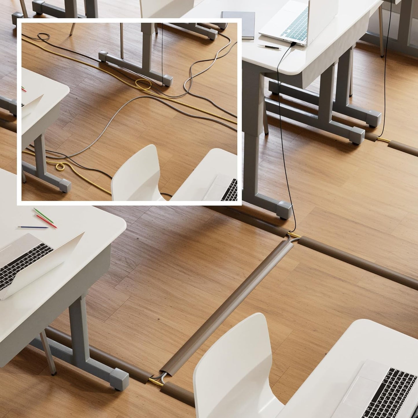 D-Line 6ft Floor Cord Cover, Cable Protector, Hide Extension Cords, Protect Cords, Prevent Cable Trips, Heavy Duty Cord Hider - Cable Cavity = 0.63" (W) x 0.31" (H) - Brown