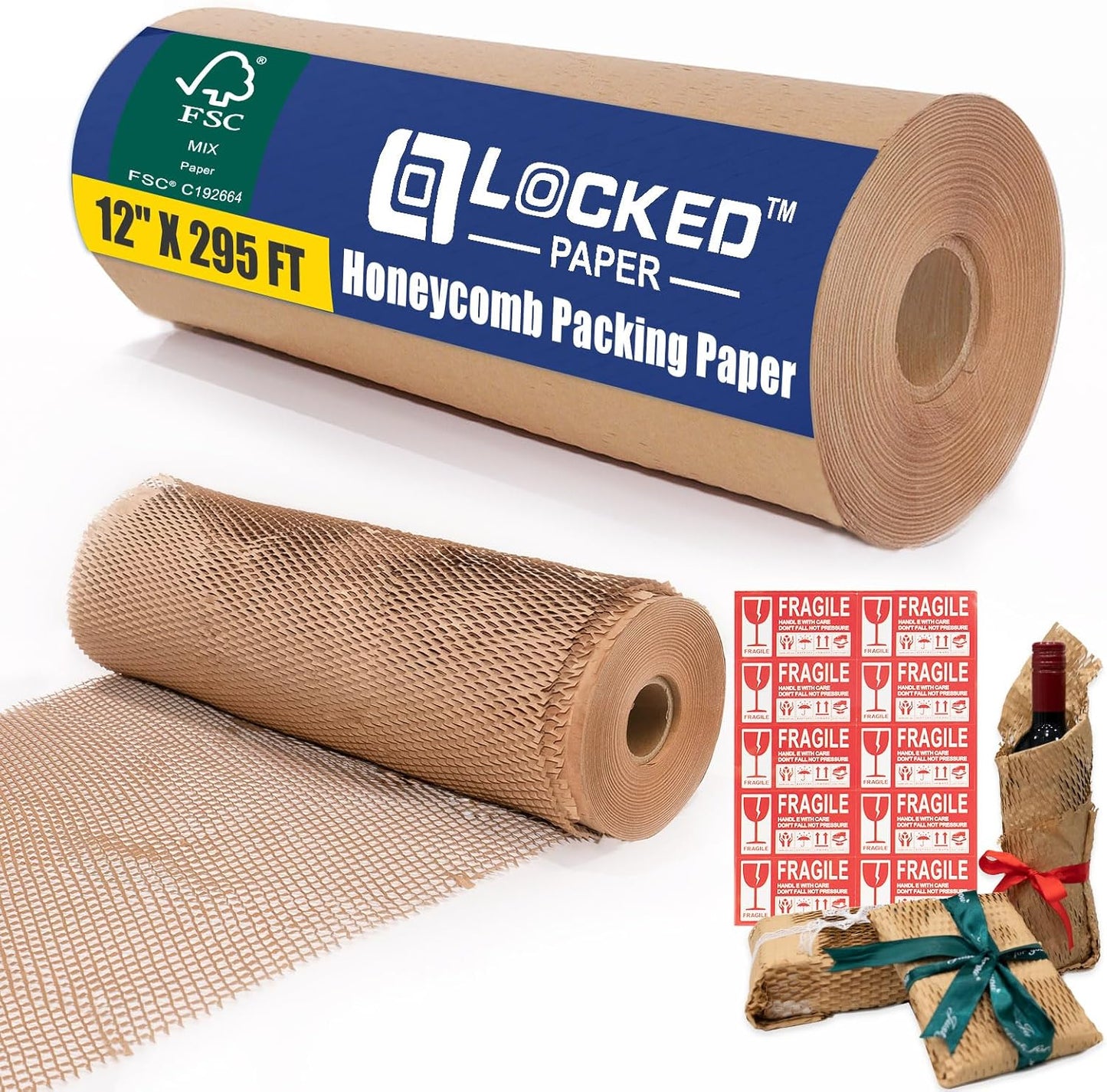 Honeycomb Packing Paper for Moving Breakables 12" x 295 FT Bulk Packing Materials for Household, Bubble Cushioning Wrap Roll Eco Friendly Packaging Shipping Supplies for Dishes