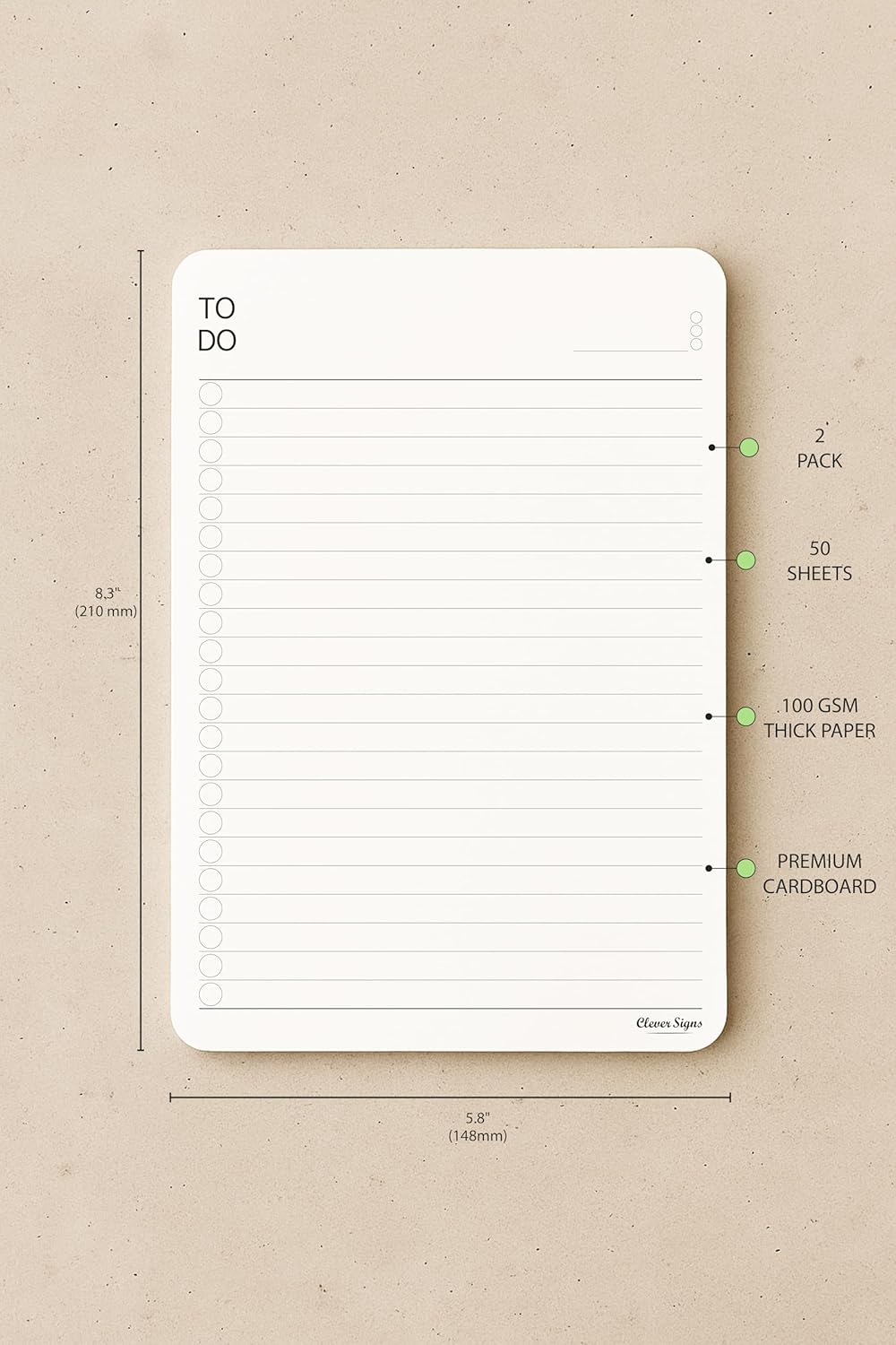 To Do List Notepad – (2 Pack, 50 Sheets Each) A5 Size (8.3"x5.8") Premium Thick Paper With Cardboard Back Support, Undated Daily Planner Notepad, Daily To Do List Notebook, Ruled Pages, Checkboxes, Deadline Column.