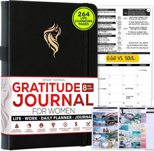Gratitude Journal for Women & Men - 5 Minute Self Care Journal | 90-Day Undated Daily Planner for Positivity, Affirmations & Manifestation | Guided Mindfulness, Reflection | Vision Board + Stickers