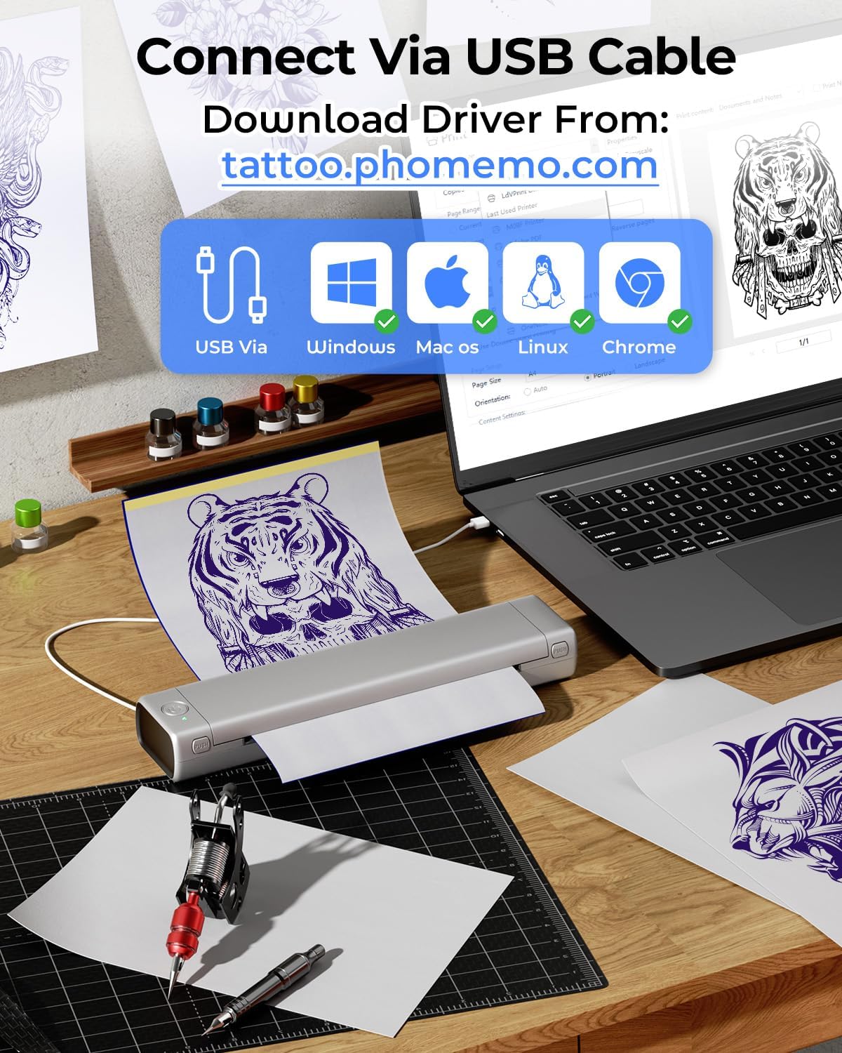 Phomemo Inkless Portable Printer for Travel - Wireless Thermal Printer Compatible with Phone & Laptop, Bluetooth Printers Supports 8.5" X 11" Letter Thermal Paper, Come with Carry Case