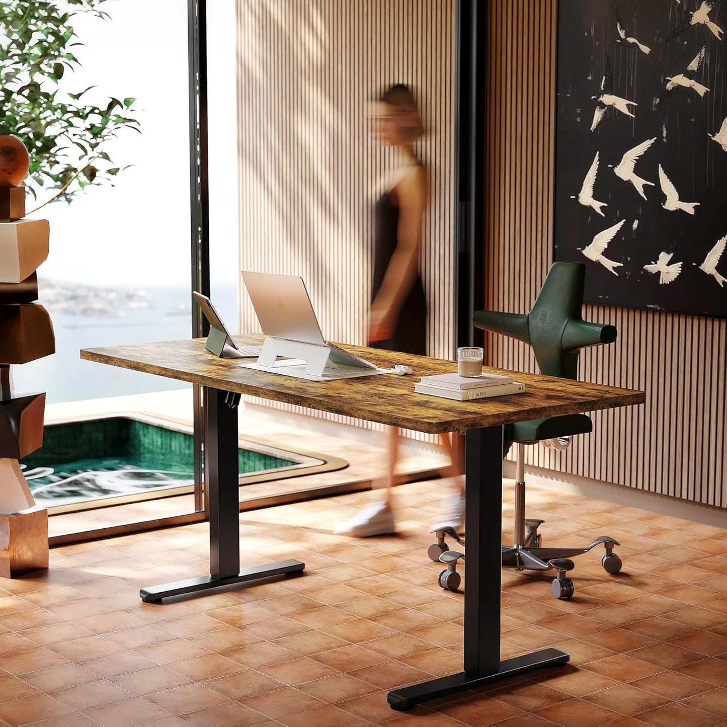 HUANUO 71 x 30 inch Electric Standing Desk Adjustable Height, 4 Memory Height Settings, Sit Stand Up Desk for Home Office & Computer Workstation, Rustic Brown