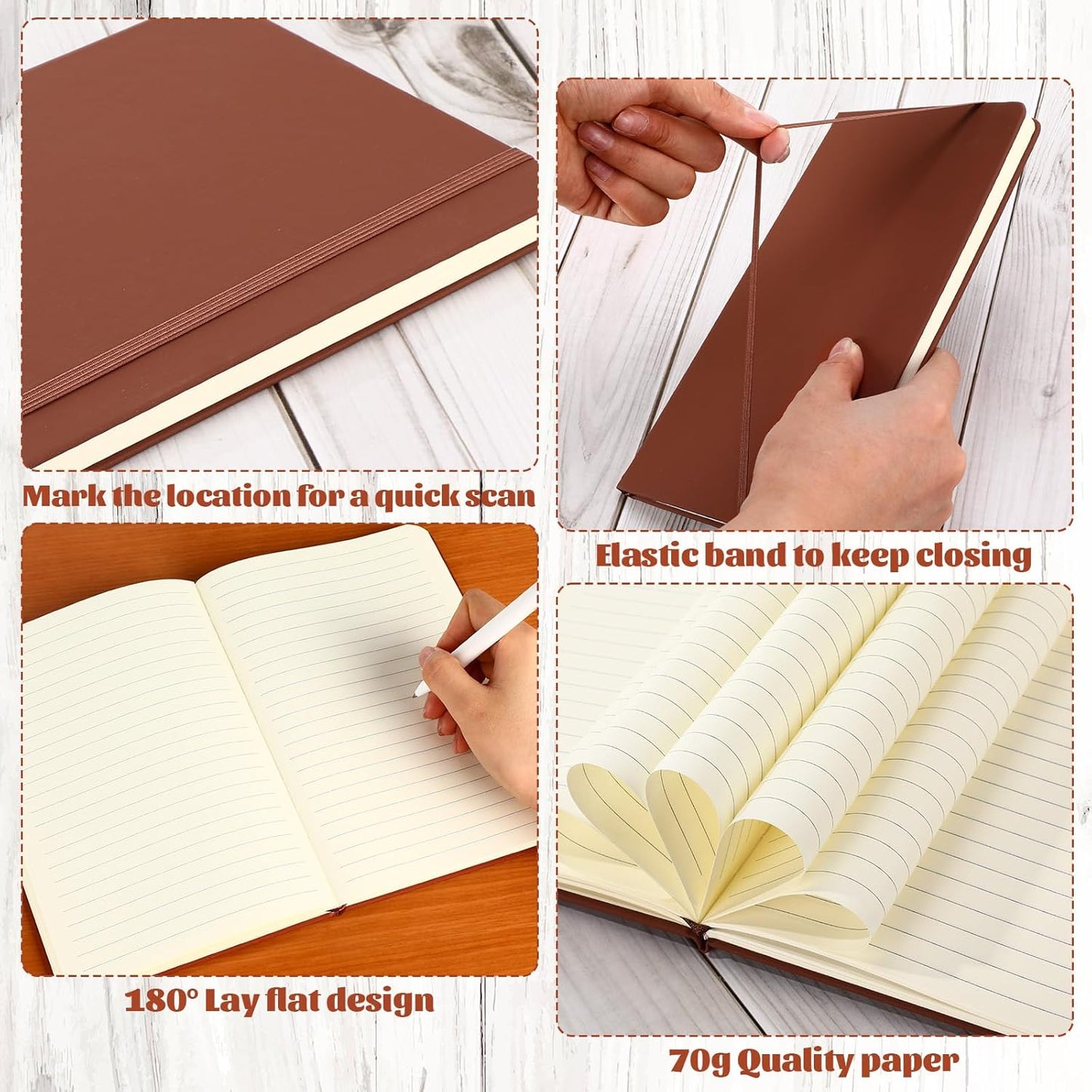 Honoson 20 Pack Lined Journal Notebooks A5 Hardcover Executive Notebook 5.5" x 8.3" PU Leather Wide Ruled Journals Bulk with Elastic Band for Home Business Office School Supplies(Black, Navy, Brown)