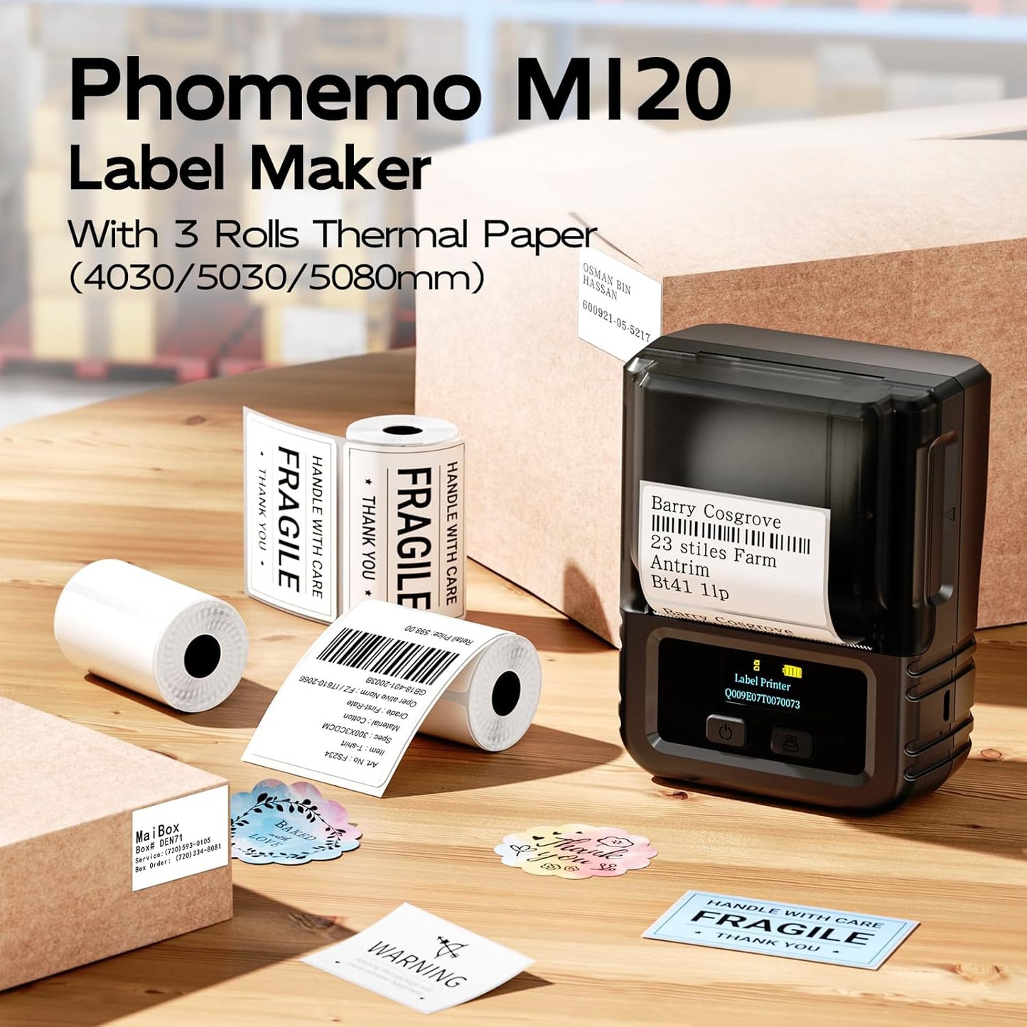 Phomemo Label Maker, 2 Inch Bluetooth Themal Label Printer with 3 Rolls Thermal Paper(4030/5030/5080mm), Inkless Labeler for Home, Bussiness, School, Office, Address, Sticker Printer for Phone & PC