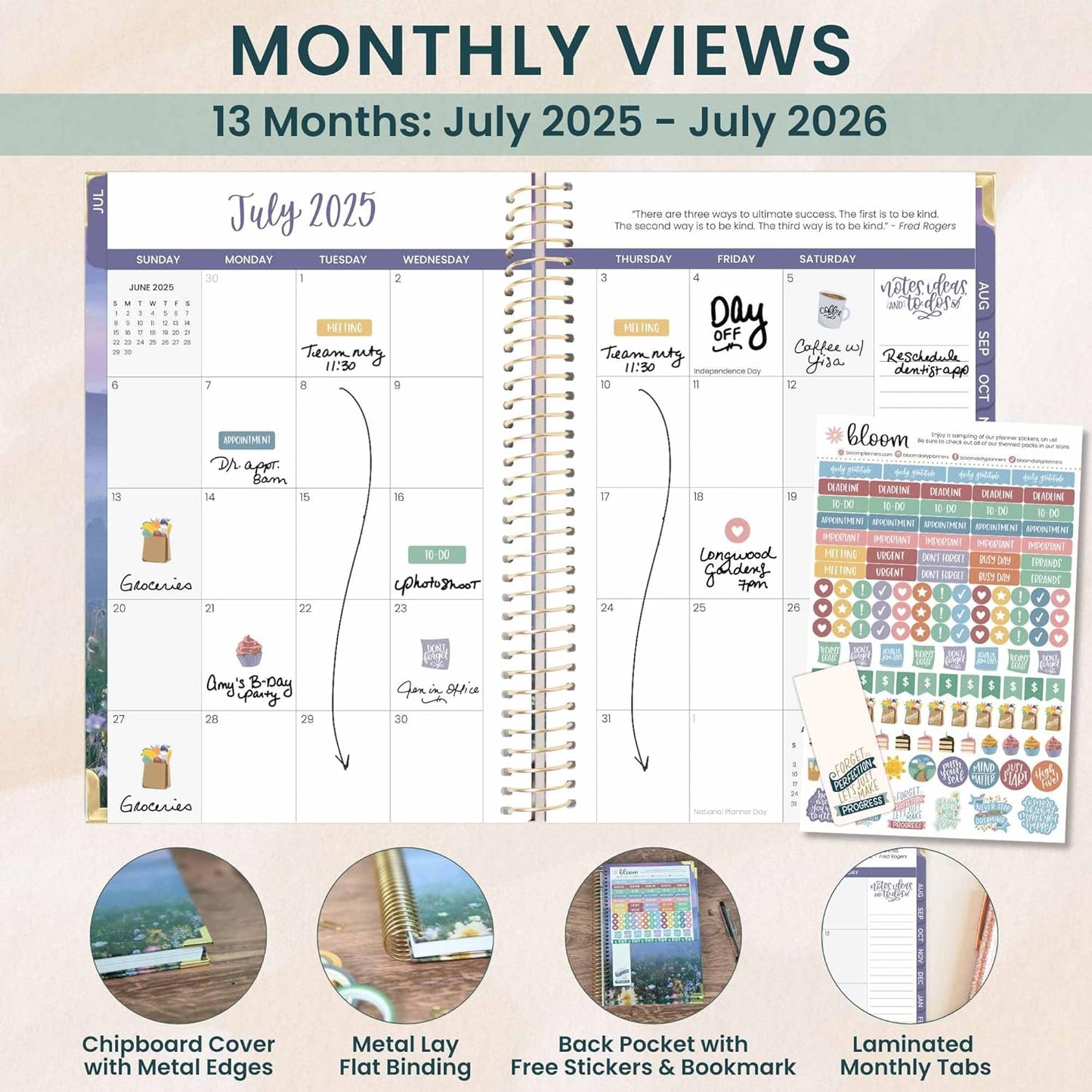 bloom daily planners HARDCOVER 2025-2026 Academic Year Day Planner (July 2025 - July 2026) - A5 Task Goal Organizer - Monthly & Weekly Inspirational Agenda Book - 5.5" x 8.25" - Mystical Mountains