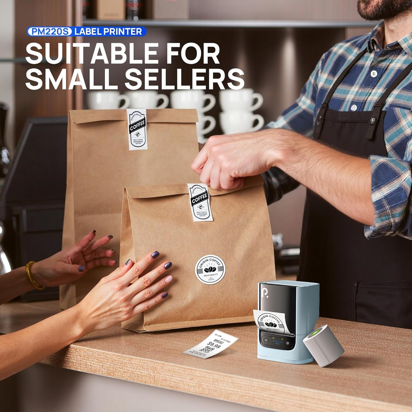 POLONO PM220S Label Maker Machine with Tape, 2 Inch Bluetooth Thermal Label Printer, Portable Sticker Printer for School, Office, Home, Business, Label Maker with 2'' x1.18'' Labels, Blue