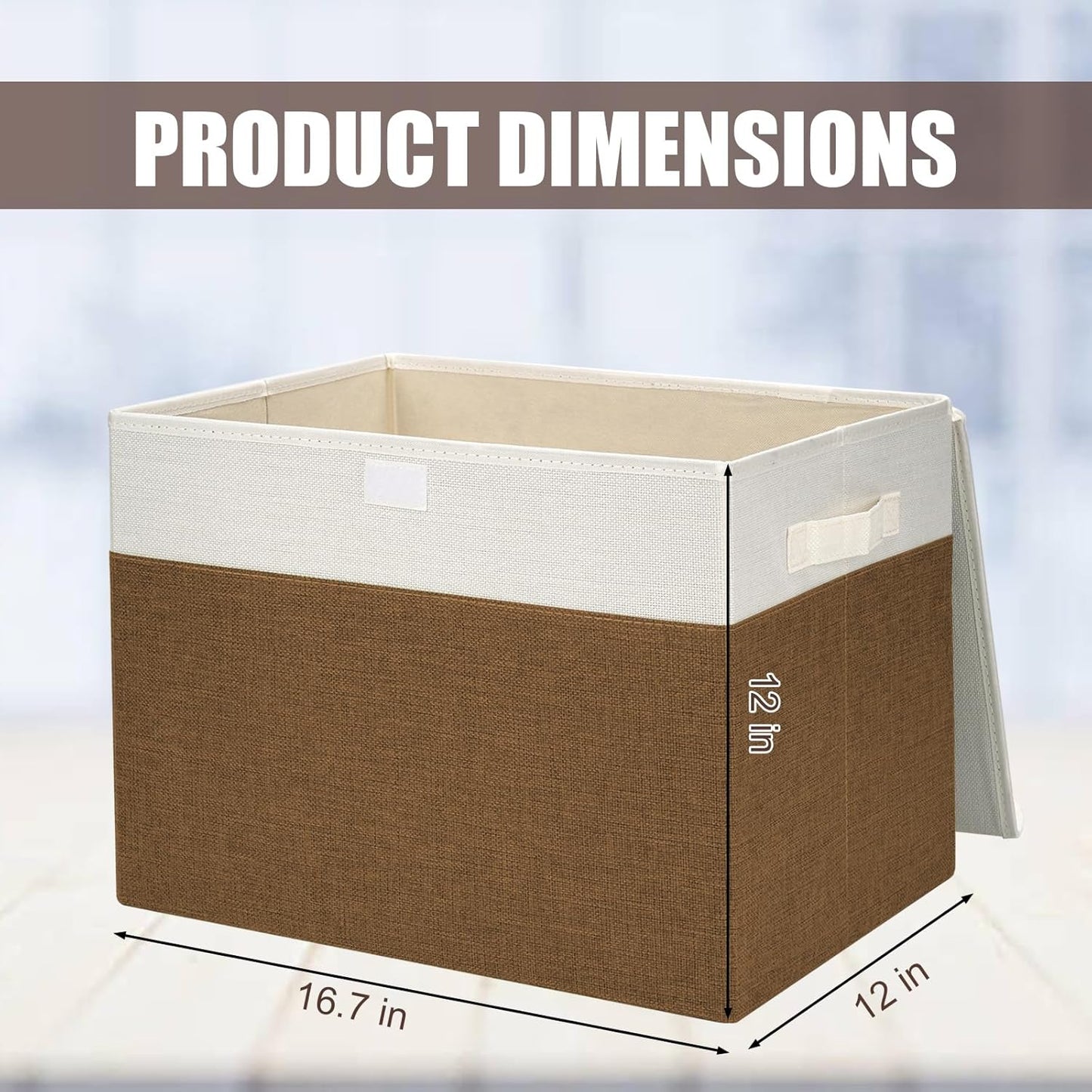 Large 17" 42 Quarts Collapsible Stackable Storage Bins with Lids [3-Pack] Foldable Fabric Linen Storage Boxes Cube, Closet Organizer Baskets with Label for Home (16.7 x 12 x 12", Brown & White)